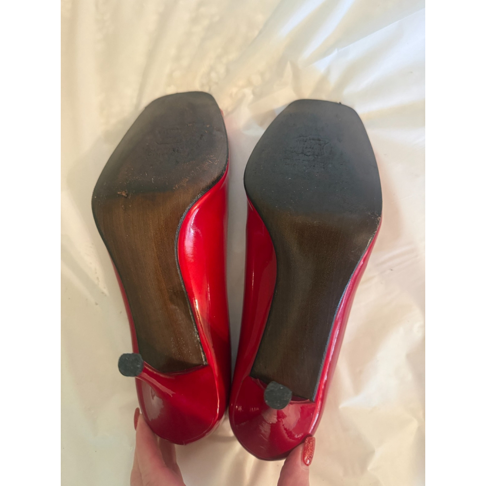 Stuart Weitzman Cherry Red Patent Peep toe Heels 9.5 M - Picture 13 of 14